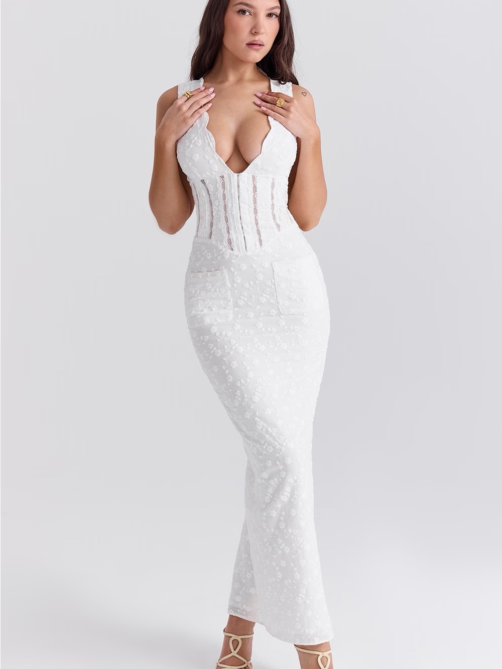 House of CB White Embroidered Maxi Dress size large